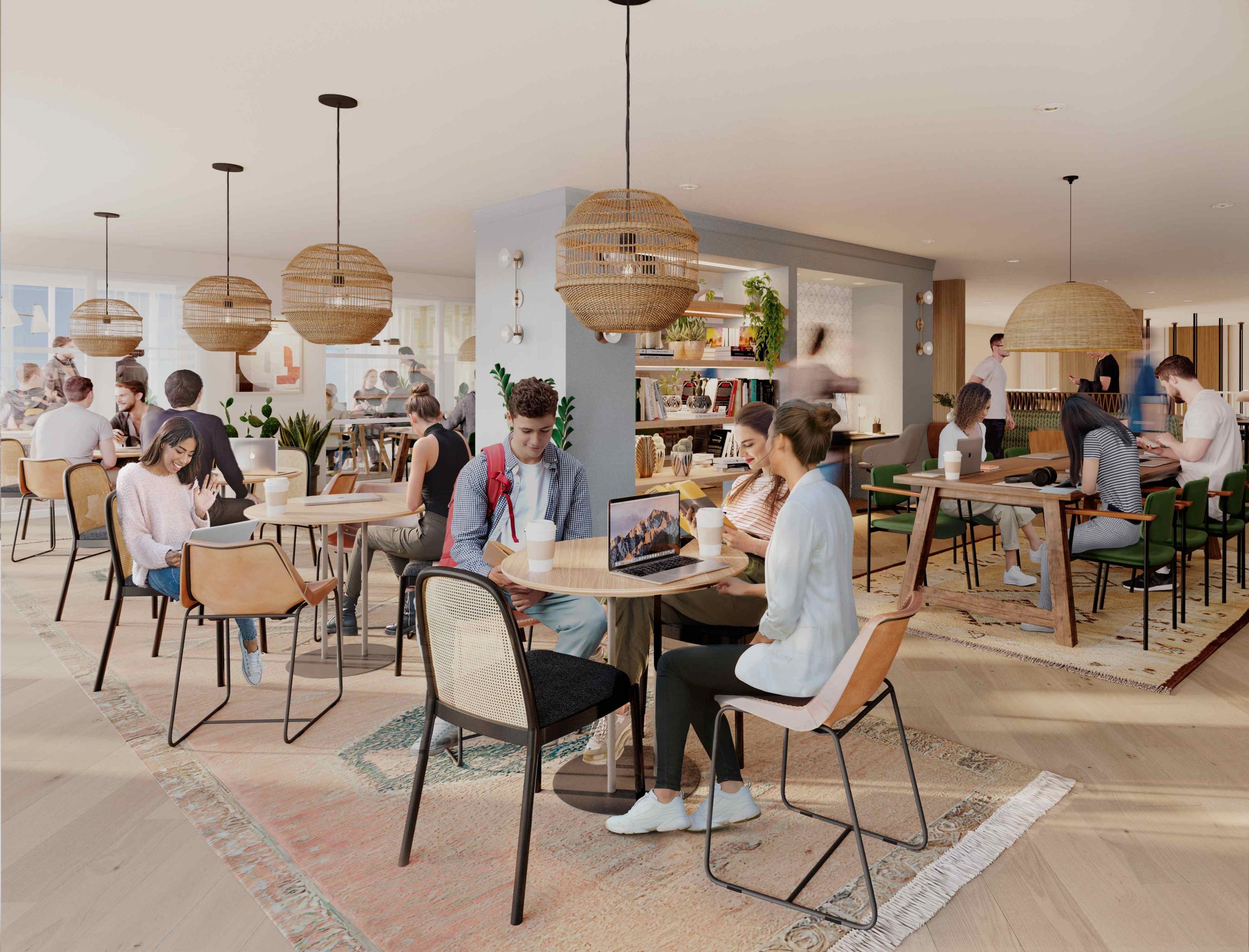 Mezzanine study area at Rambler, student housing apartment complex coming in Fall 2023.