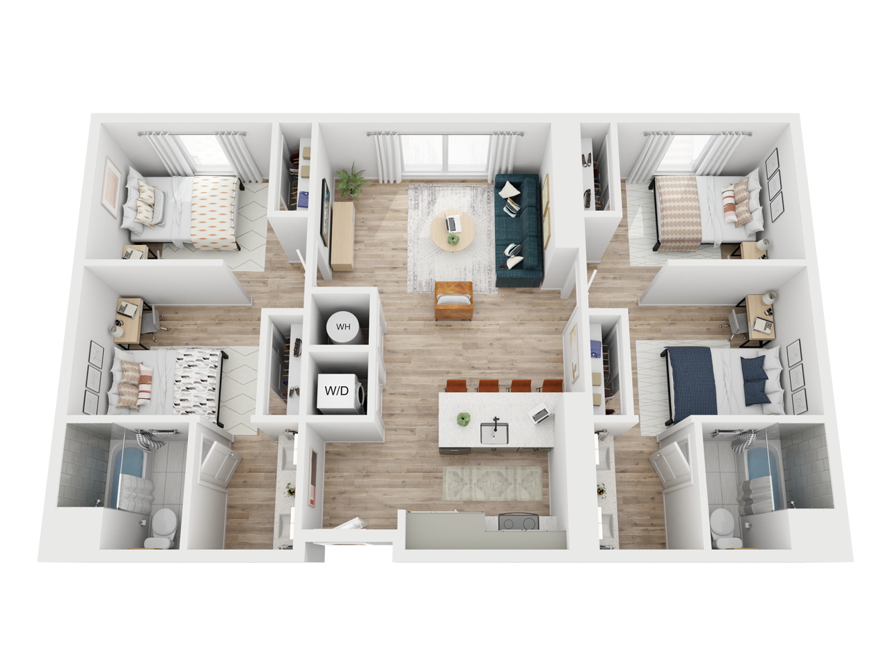 Rendering of The Sepia, 4x2 unit at Rambler in West Campus Austin.