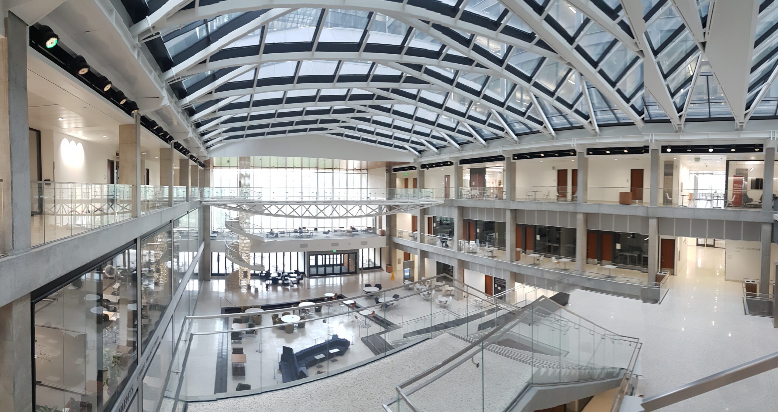 View from the top floor looking into the EER atrium at the University of Texas at Austin