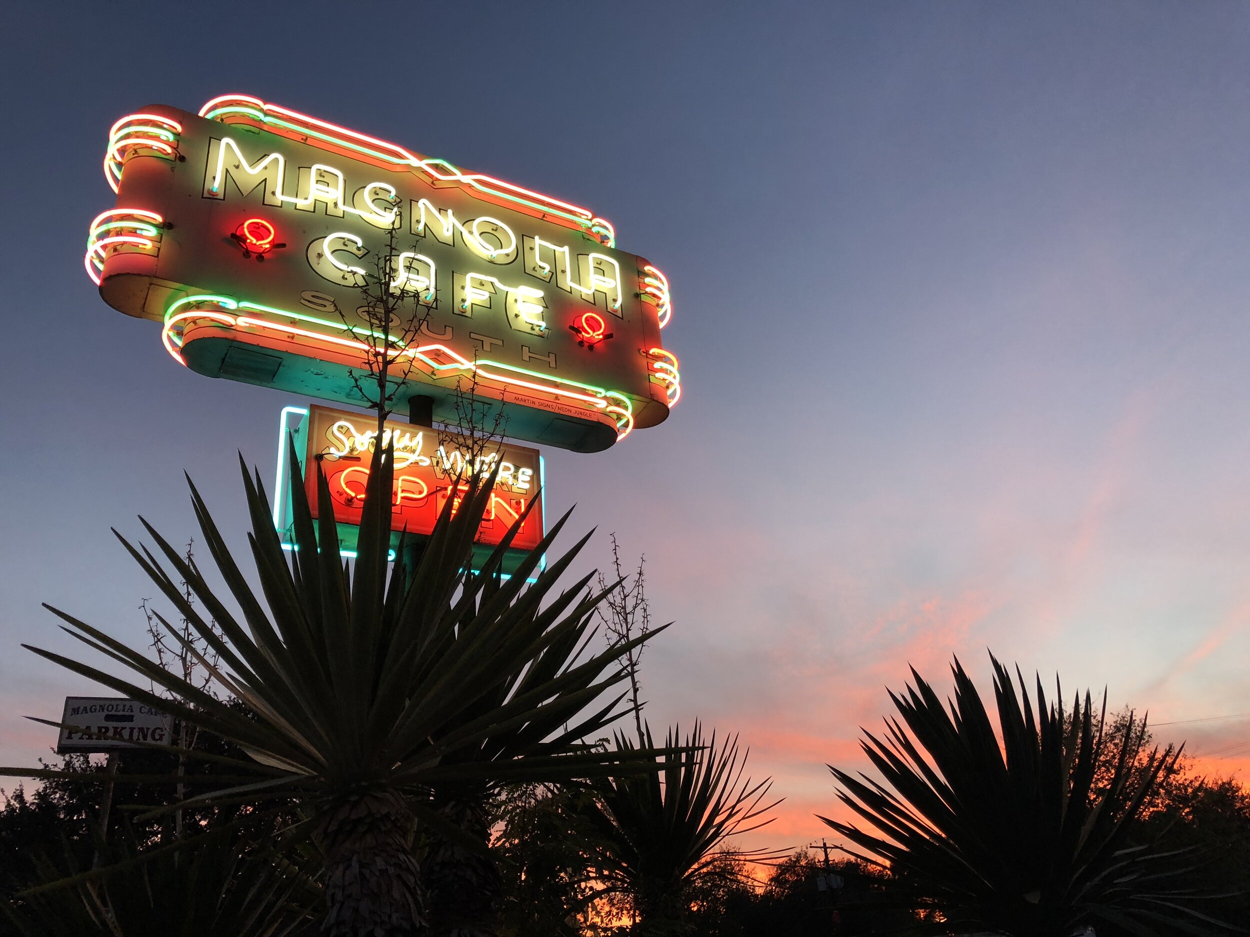 Magnolia Cafe signage in Austin, TX.