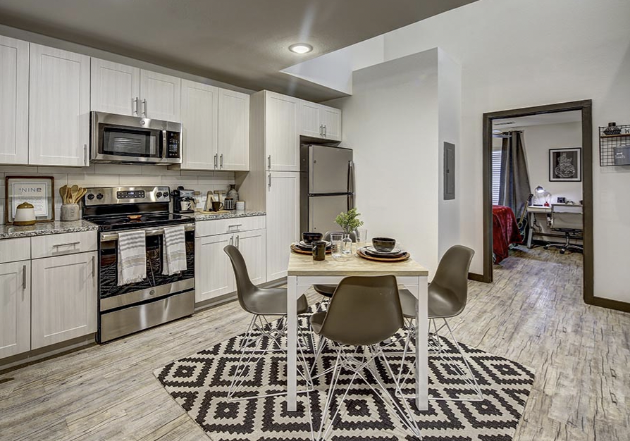 Living area at The Nine at Rio in West Campus Austin.