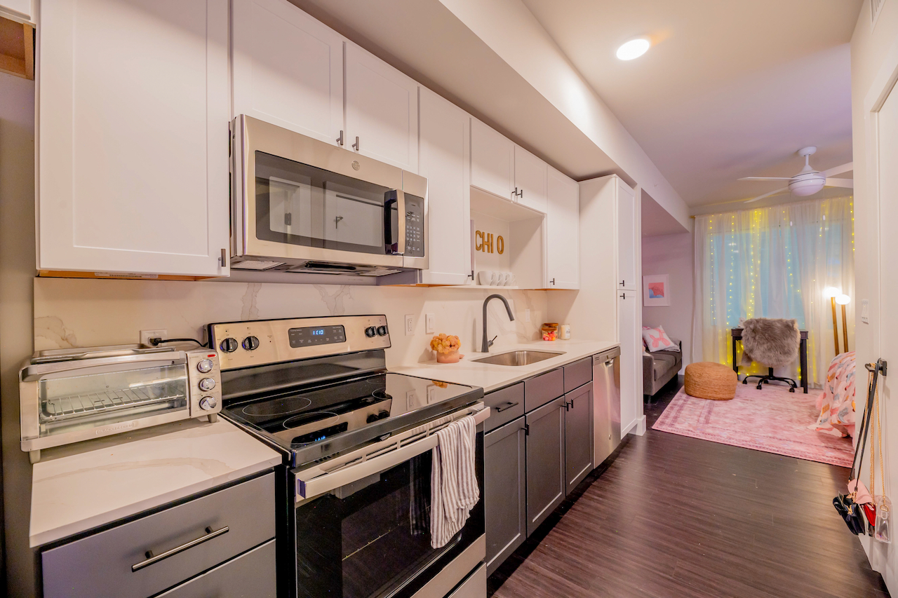 Apartment kitchen area at Villas on Rio in West Campus.