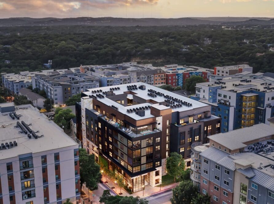 Exterior View of Noble 2500 Apartment in West Campus