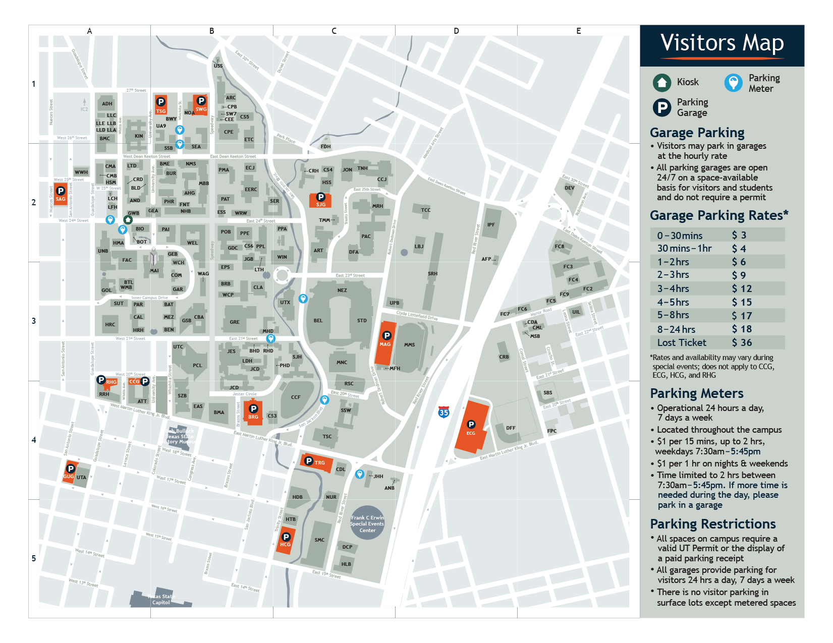 Visitor parking map UT Austin