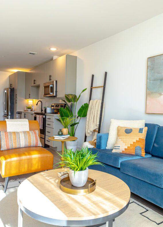 Image of the living room area at Rambler apartments.