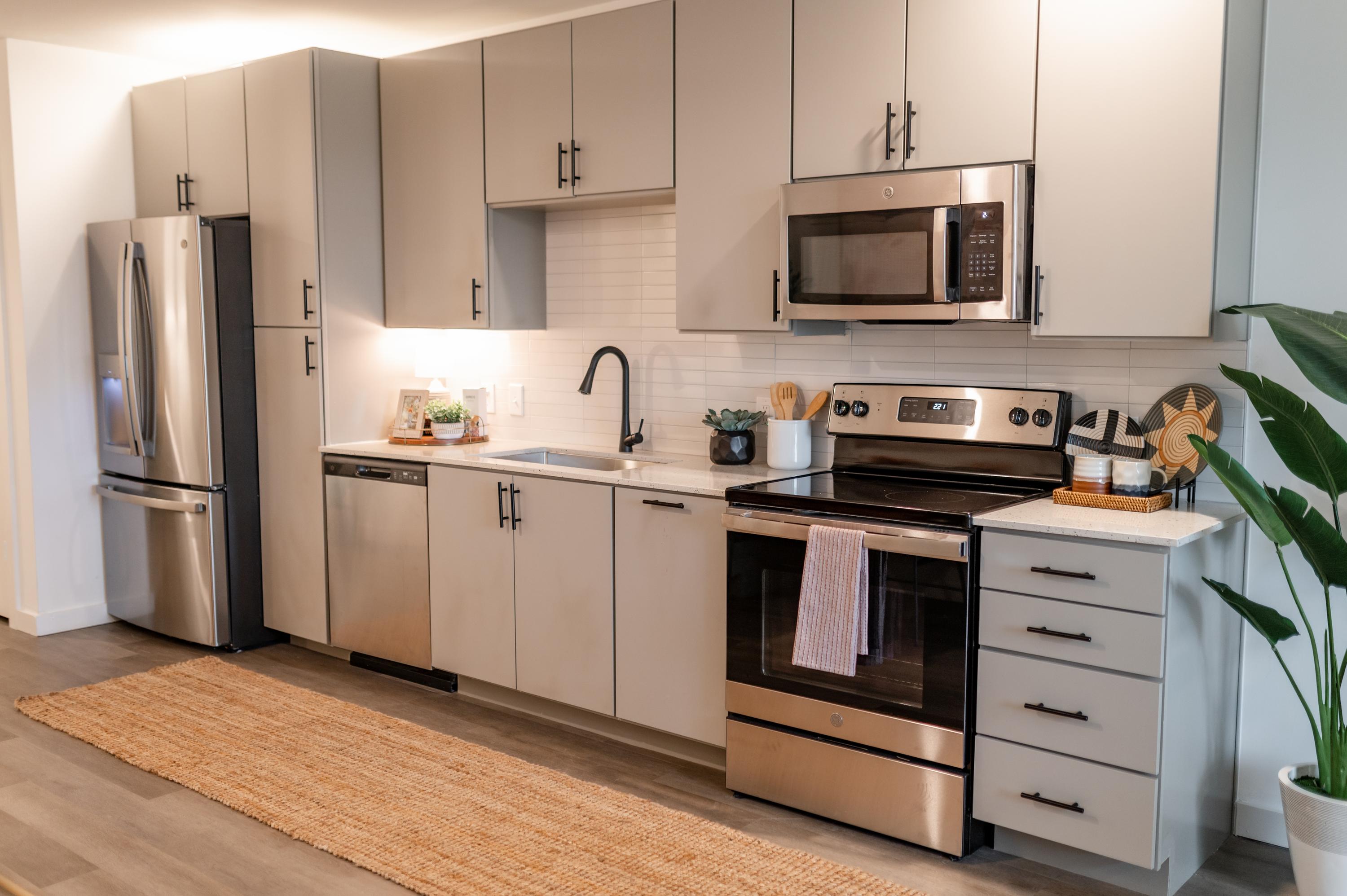 Kitchen in the model unit at Rambler ATX