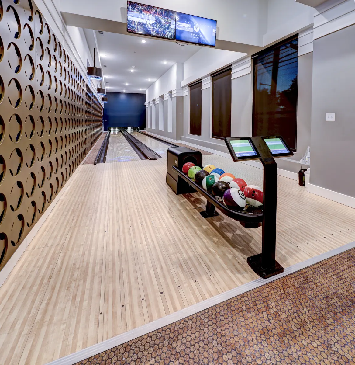 Image of The Mark's indoor bowling alley amenity.