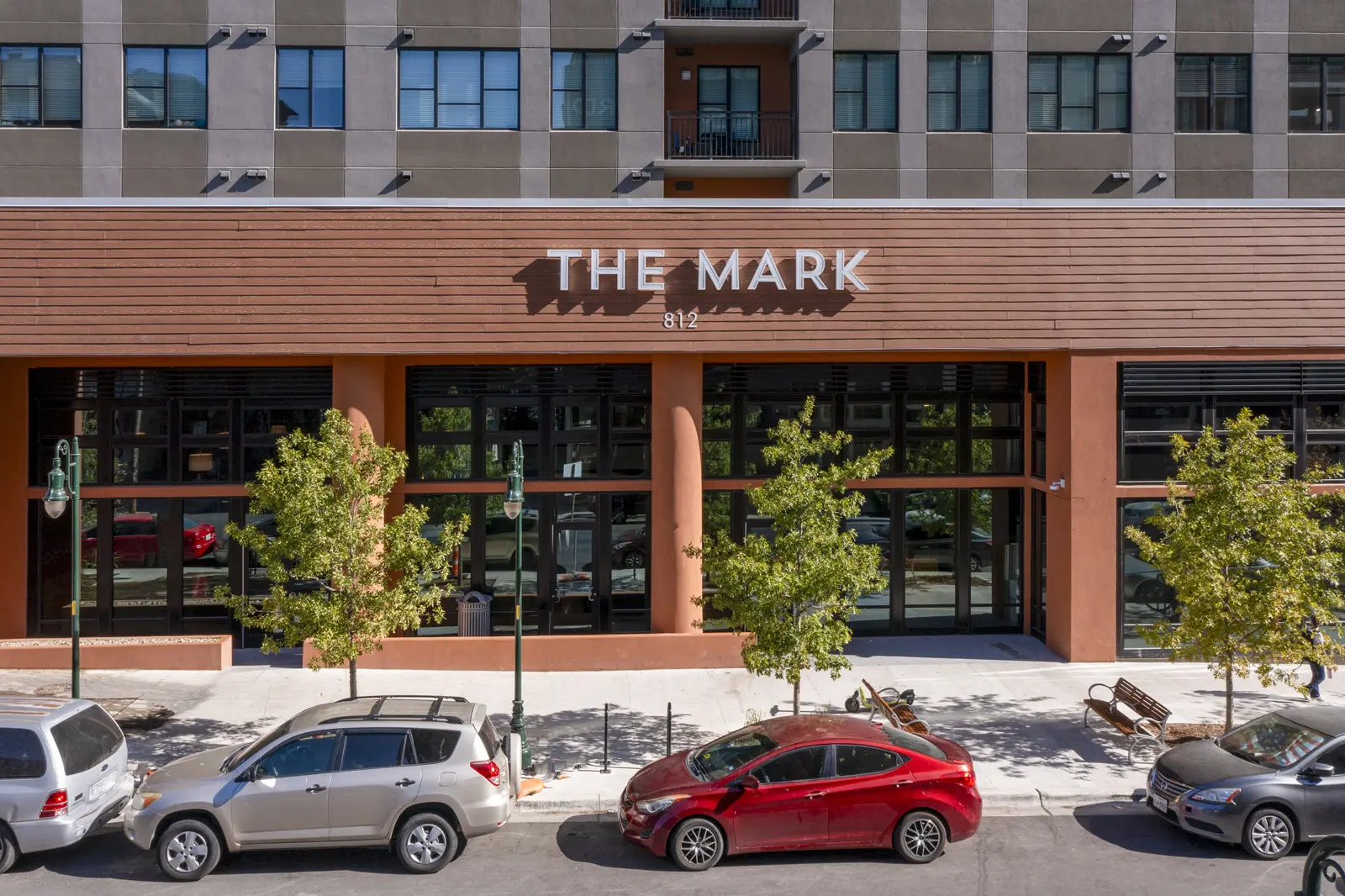 Image of the front entrance to The Mark apartments.