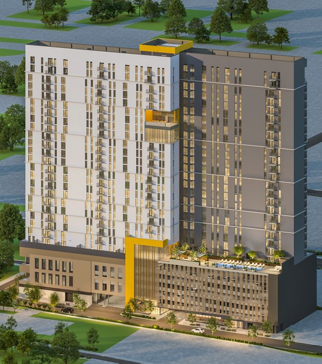 Rendering of the exterior of Union on San Antonio