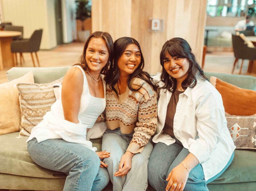 Girls hugging in Rambler ATX's lobby